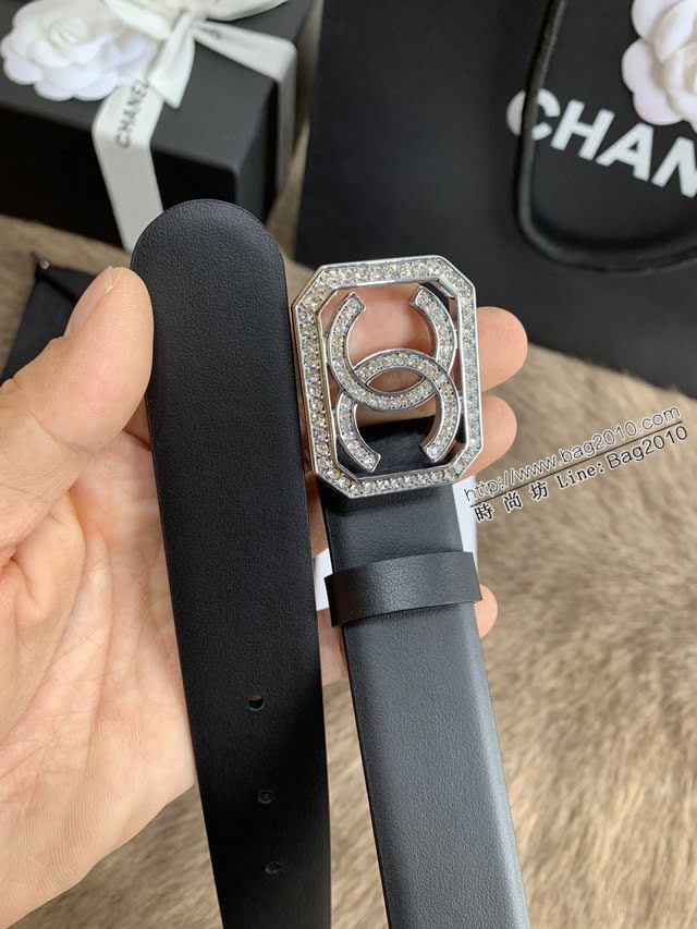 Chanel女士皮帶 香奈兒小香鑽圈雙面用小牛皮腰帶  jjp1174